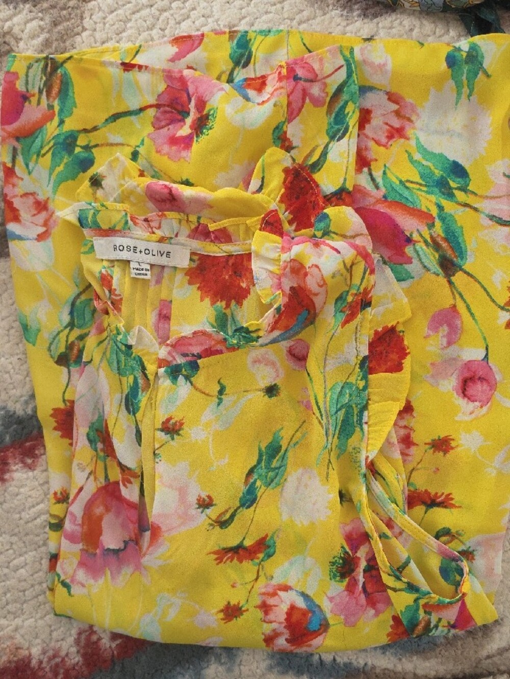 Rose & Olive Yellow Floral Ruffle Shell - Picture 3 of 3